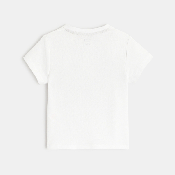 قميص بولو تونسي منسوج من البيكيه الأبيض مع جيب للأولاد الصغار